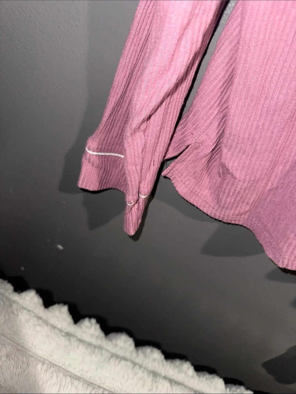 Auden Rose Pink Waffle Knit Pajama Set with White Piping